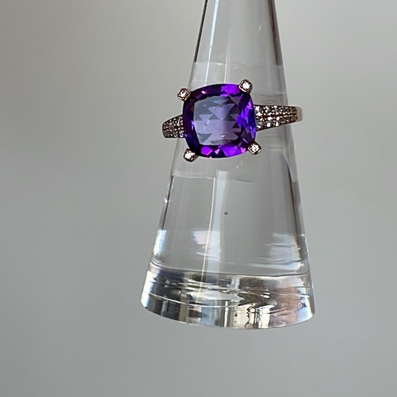 3 ct.Amethyst Cushion Cut Round Ring 6 1/2 - Picture 3 of 16